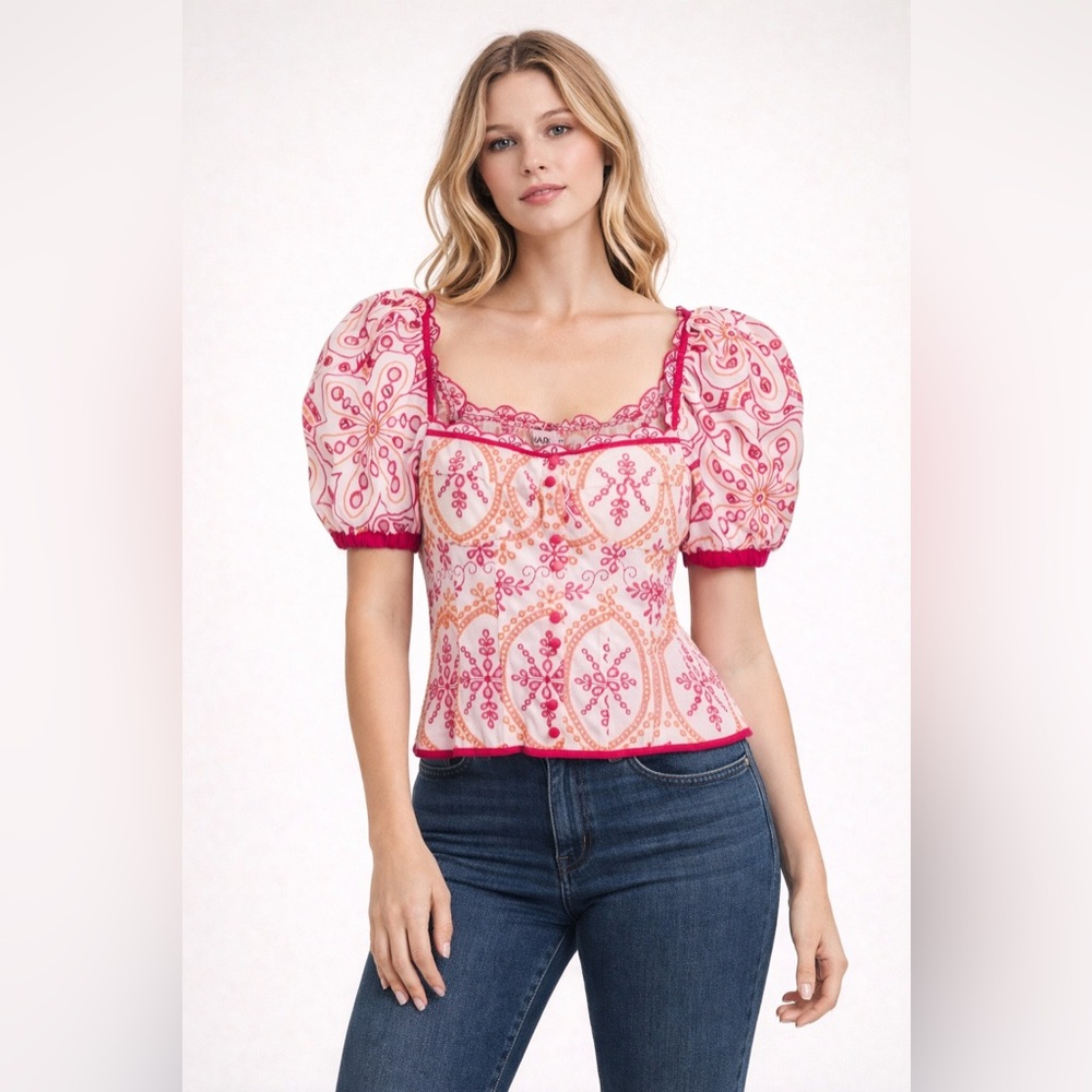 NWT CHARO RUIZ IBIZA Ella‎ embellished broderie anglaise cotton-blend top
